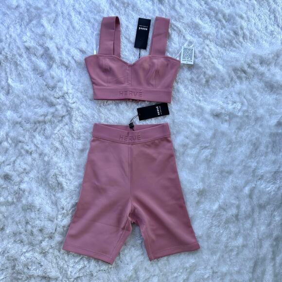 Hervé Léger SET Pink Crop Top & Biker Shorts - Picture 3 of 12